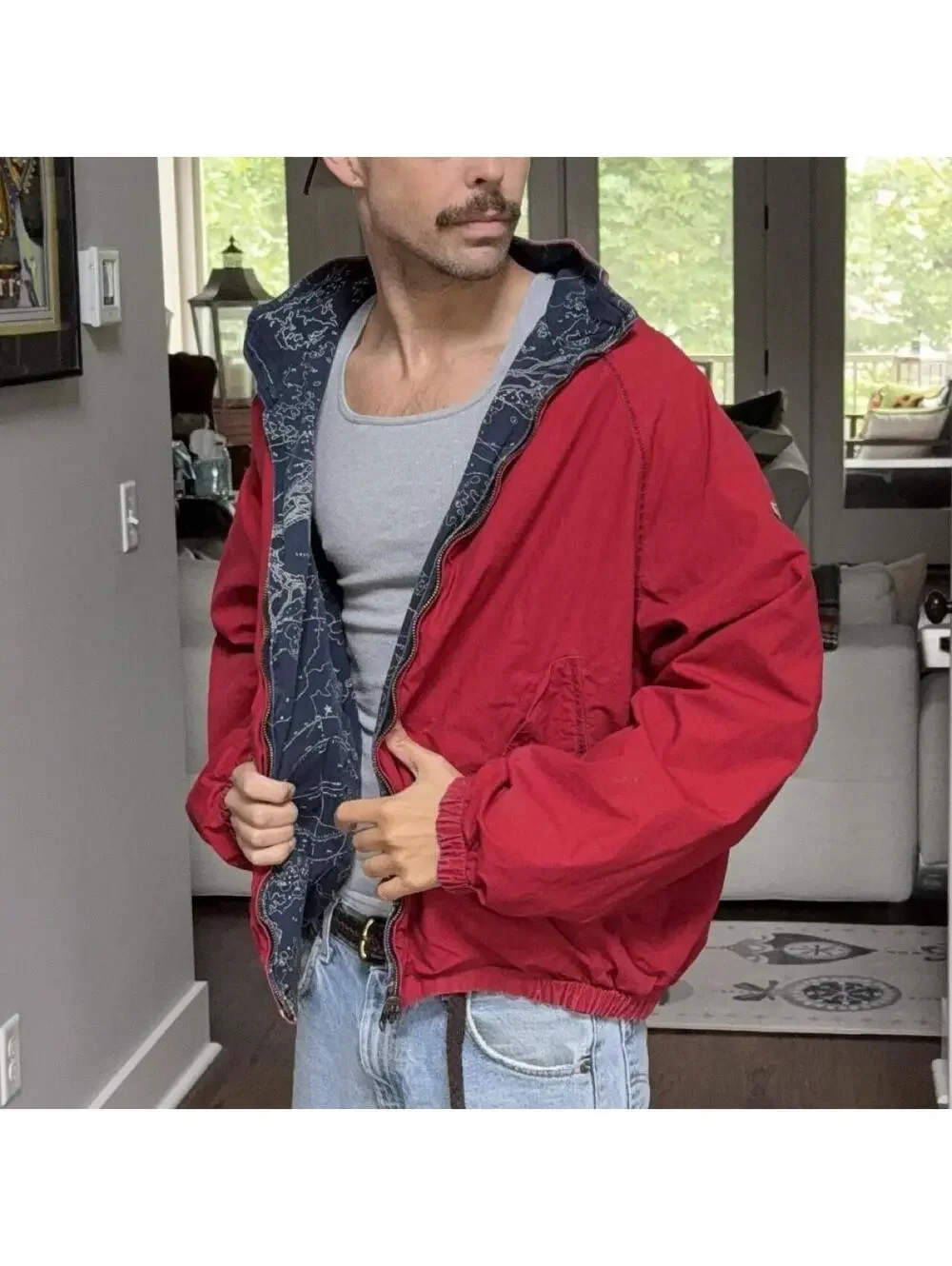 Vintage Nautica Reversible Map Print Jacket XL